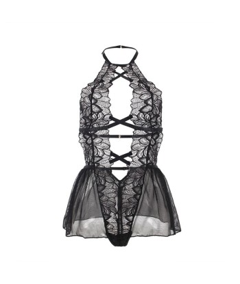 SUBBLIME - TEDDY CUELLO HALTER ESPALDA DESCUBIERTA ENCAJE NEGRO S-M