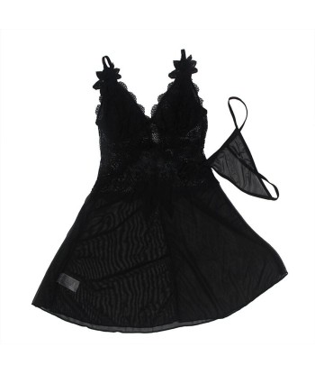 SUBBLIME - BABYDOLL TELA DE TUL DETALLE ENCAJE Y FLOR NEGRO S-M