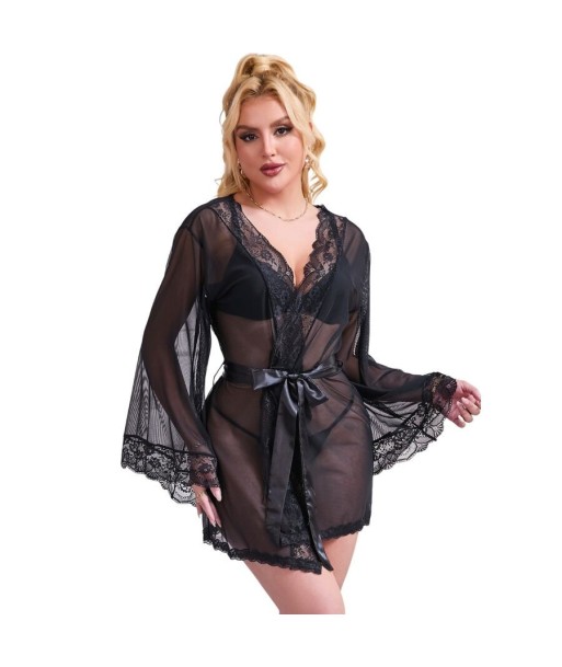 SUBBLIME - BATA TELA TRANSPARENTE DETALLE ENCAJE NEGRO S-M