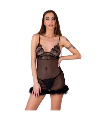 LIVCO CORSETTI FASHION - ZERUNAM SET BABYDOLL TANGA NEGRO S-M