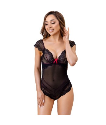 LIVCO CORSETTI FASHION - EVELYN LC 20243 BODY CON ADORNOS DE ENCAJE Y TRANPARENCIAS NEGRO S-M