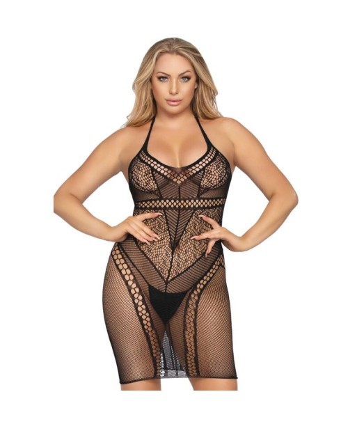 LEG AVENUE - MINIVESTIDO DE MULTI RED CON CUELLO HALTER NEGRO LEG AVENUE - MINIVESTIDO DE MULTI RED CON CUELLO HALTER NEGRO