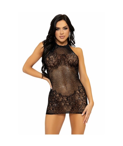 LEG AVENUE - MINI VESTIDO CON PEDRERÍA TALLA ÚNICA - NEGRO LEG AVENUE - MINI VESTIDO CON PEDRERÍA TALLA ÚNICA - NEGRO