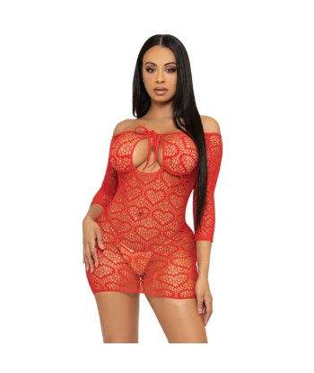 LEG AVENUE - MINI VESTIDO HEART NET TALLA ÚNICA - ROJO