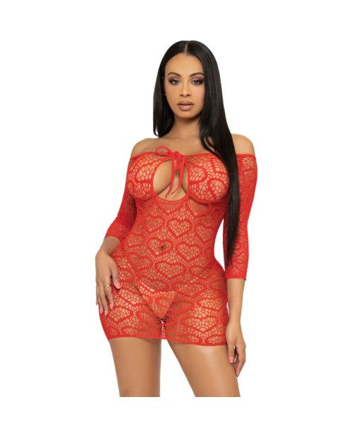 LEG AVENUE - MINI VESTIDO HEART NET TALLA ÚNICA - ROJO LEG AVENUE - MINI VESTIDO HEART NET TALLA ÚNICA - ROJO