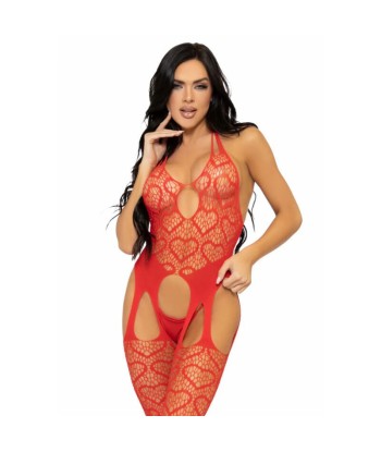 LEG AVENUE - BODYSTOCKING DE RED CON TIRANTES TALLA ÚNICA - NEGRO