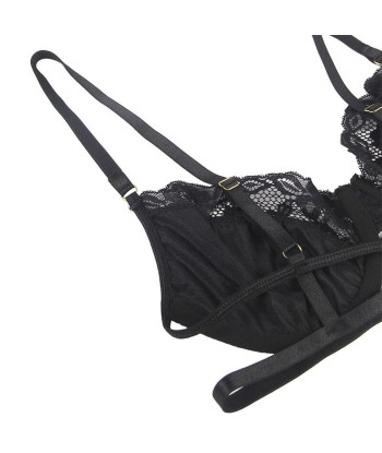 SUBBLIME - SET DE 3 PIEZAS SUJETADOR TANGA LIGA ENCAJE NEGRO S-M SUBBLIME - SET DE 3 PIEZAS SUJETADOR TANGA LIGA ENCAJE NEGRO S-M