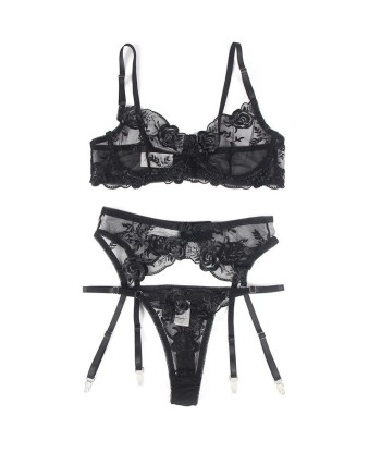 SUBBLIME - SET DE 3 PIEZAS SUJETADOR TANGA LIGA ESTAMPADO FLORAL NEGRO S-M SUBBLIME - SET DE 3 PIEZAS SUJETADOR TANGA LIGA ESTAMPADO FLORAL NEGRO S-M