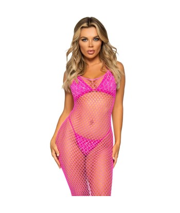 LEG AVENUE - VESTIDO DE REJILLA LARGO FUCSIA TALLA ÚNICA