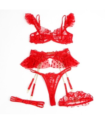 SUBBLIME - 957506 CONJUNTO SUJETADOR Y LIGA DE ENCAJE ROJO S-M