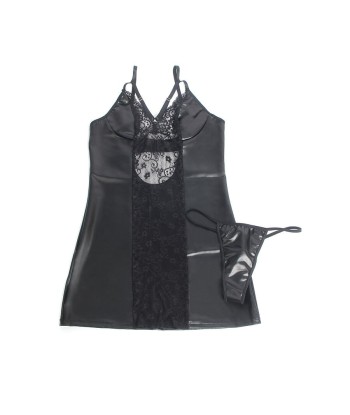 SUBBLIME - 957520 VESTIDO DE CUERO CON ENCAJE FLORAL NEGRO S-M
