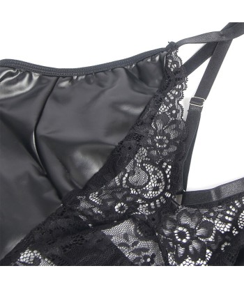 SUBBLIME - 957520 VESTIDO DE CUERO CON ENCAJE FLORAL NEGRO S-M