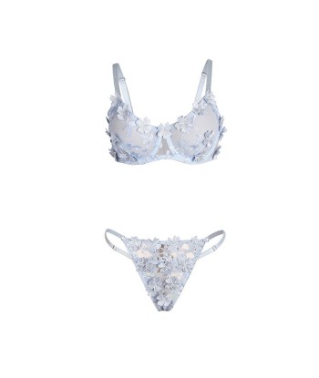 SUBBLIME - 957629 CONJUNTO SUJETADOR Y PANTIES CON BORDADOS DE FLORES CELESTE S-M
