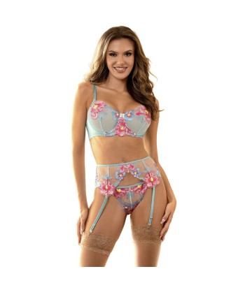 SUBBLIME - 957643 CONJUNTO SUJETADOR Y LIGUERO CON BORDADOS DE FLORES ROSAS S-M