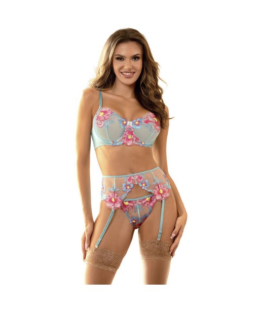 SUBBLIME - 957643 CONJUNTO SUJETADOR Y LIGUERO CON BORDADOS DE FLORES ROSAS S-M