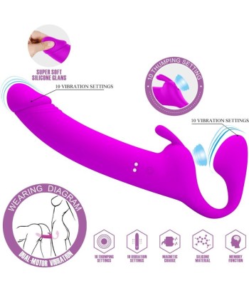 PRETTY LOVE - ZANINI DILDO STRAP-ON SIN ARNÉS 10 VIBRACIONES MORADO