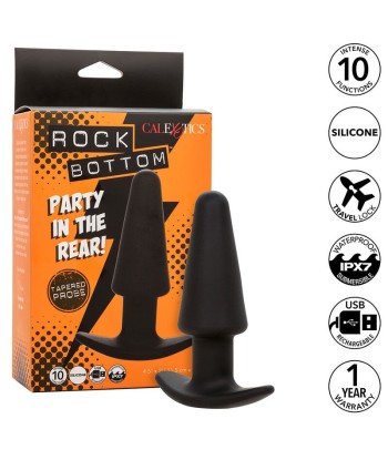 CALEXOTICS - ROCK BOTTOM PLUG ANAL CÓNICO 10 VIBRACIONES SILICONA NEGRO