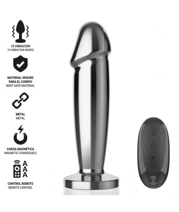 INTENSE - PLUG ANAL 10 VIBRACIONES METAL EN FORMA DE DILDO CON CONTROL REMOTO S