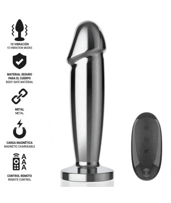 INTENSE - PLUG ANAL 10 VIBRACIONES METAL EN FORMA DE DILDO CON CONTROL REMOTO M