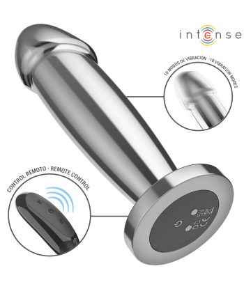 INTENSE - PLUG ANAL 10 VIBRACIONES METAL EN FORMA DE DILDO CON CONTROL REMOTO M