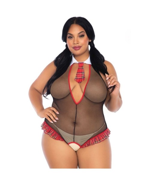 LEG AVENUE - TEDDY COLEGIALA CON ABERTURA TALLA PLUS