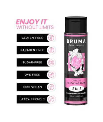 BRUMA - ACEITE DE MASAJE PREMIUM EFECTO CALOR SABOR CHICLE 3 EN 1 - 100 ML