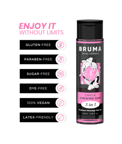 BRUMA - ACEITE DE MASAJE PREMIUM EFECTO CALOR SABOR CHICLE 3 EN 1 - 100 ML BRUMA - ACEITE DE MASAJE PREMIUM EFECTO CALOR SABOR CHICLE 3 EN 1 - 100 ML