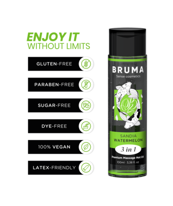 BRUMA - ACEITE DE MASAJE PREMIUM EFECTO CALOR SABOR SANDÍA 3 EN 1 - 100 ML