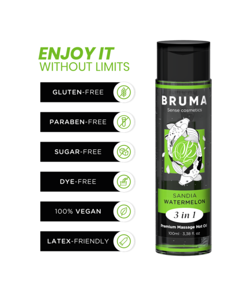 BRUMA - ACEITE DE MASAJE PREMIUM EFECTO CALOR SABOR SANDÍA 3 EN 1 - 100 ML BRUMA - ACEITE DE MASAJE PREMIUM EFECTO CALOR SABOR SANDÍA 3 EN 1 - 100 ML