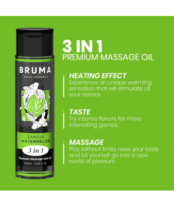 BRUMA - ACEITE DE MASAJE PREMIUM EFECTO CALOR SABOR SANDÍA 3 EN 1 - 100 ML