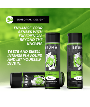 BRUMA - ACEITE DE MASAJE PREMIUM EFECTO CALOR SABOR SANDÍA 3 EN 1 - 100 ML