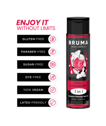 BRUMA - ACEITE DE MASAJE PREMIUM EFECTO CALOR SABOR FRESA 3 EN 1 - 100 ML