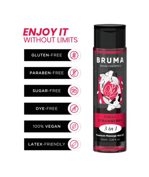 BRUMA - ACEITE DE MASAJE PREMIUM EFECTO CALOR SABOR FRESA 3 EN 1 - 100 ML BRUMA - ACEITE DE MASAJE PREMIUM EFECTO CALOR SABOR FRESA 3 EN 1 - 100 ML