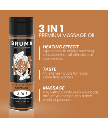 BRUMA - ACEITE DE MASAJE PREMIUM EFECTO CALOR SABOR TARTA AMERICANA 3 EN 1 - 100 ML