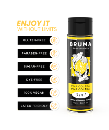 BRUMA - ACEITE DE MASAJE PREMIUM EFECTO CALOR SABOR PIÑA COLADA 3 EN 1 - 100 ML