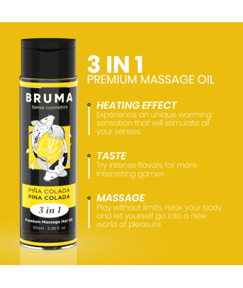 BRUMA - ACEITE DE MASAJE PREMIUM EFECTO CALOR SABOR PIÑA COLADA 3 EN 1 - 100 ML