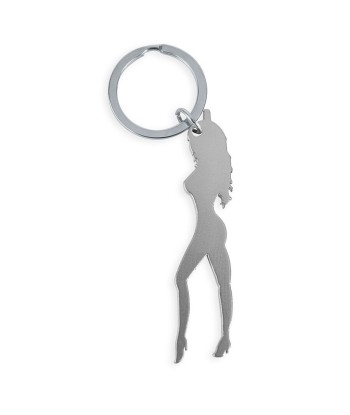 DIABLO PICANTE - LLAVERO CON SILUETA DE MUJER COLOR PLATA CON ABRIDOR DE CERVEZA