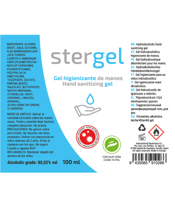 STERGEL - GEL HIDROALCOHÓLICO HIGIENIZANTE DE MANOS ALOE VERA 100ML