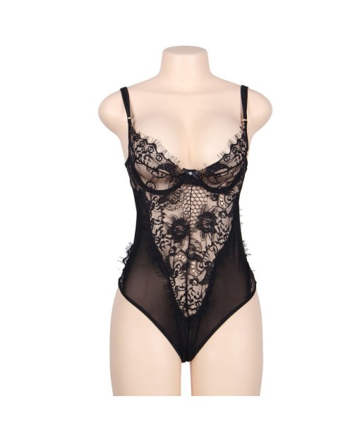 SUBBLIME - TEDDY ENCAJE FLORAL Y CON FLECOS NEGRO TALLA GRANDE SUBBLIME - TEDDY ENCAJE FLORAL Y CON FLECOS NEGRO TALLA GRANDE