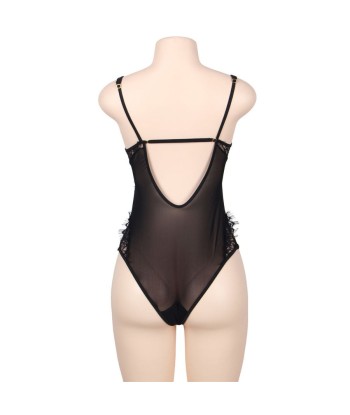 SUBBLIME - TEDDY ENCAJE FLORAL Y CON FLECOS NEGRO TALLA GRANDE
