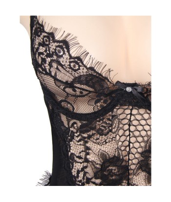 SUBBLIME - TEDDY ENCAJE FLORAL Y CON FLECOS NEGRO TALLA GRANDE