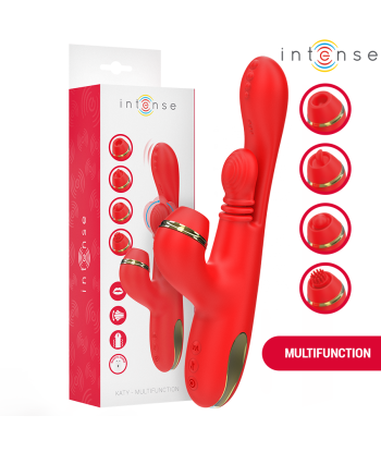 INTENSE - KATY ESTIMULADOR CLÍTORIS MULTIFUNCIÓN 4 CABEZALES INTERCAMBIABLES ROJO