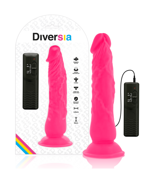 DIVERSIA - DILDO REALÍSTICO FLEXIBLE CON VIBRACIÓN ROSA 21 CM -O- 4.9 CM