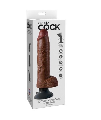 KING COCK - DILDO VIBRADOR CON TESTÍCULOS 25.5 CM COLOR MARRÓN