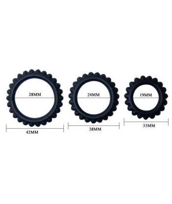 BAILE - TITAN SET 3 PCS COCK RING BLACK 2.8 2.4 1.9 CM