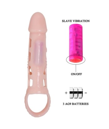 BAILE - FUNDA EXTENSORA PENE CON VIBRACIÓN Y STRAP NATURAL 13.5 CM