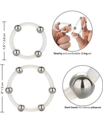 CALEXOTICS - KIT DE 2 UDS ANILLO DE SILICONA CON CUENTAS DE ACERO