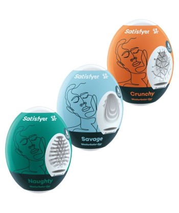 SATISFYER - 3 HUEVOS MASTURBADORES NAUGHTY, SAVAGE and CRUNCHY