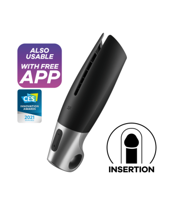 SATISFYER - POWER MASTURBATOR NEGRO Y PLATA