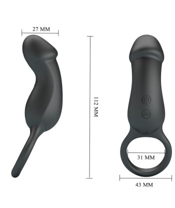 PRETTY LOVE - TRAE ANILLO VIBRADOR CON ESTIMULADOR NEGRO